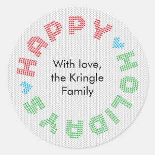Happy Holidays Typografy Christmas Wreath Runder Aufkleber
