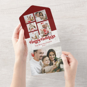 Happy Holidays Typografy on Rustic Wood 5-Foto All In One Einladung