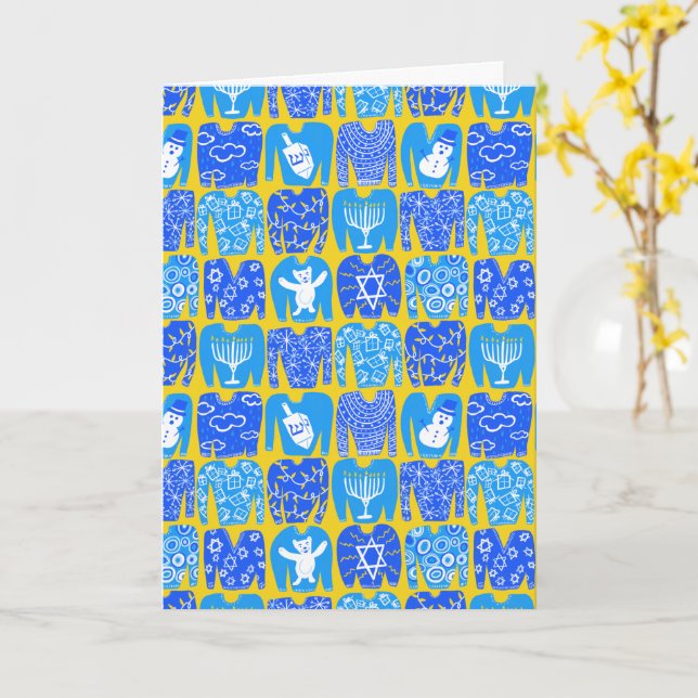 Happy Holidays Ugly Hannukah Sweater Karte (Gelbe Blume)