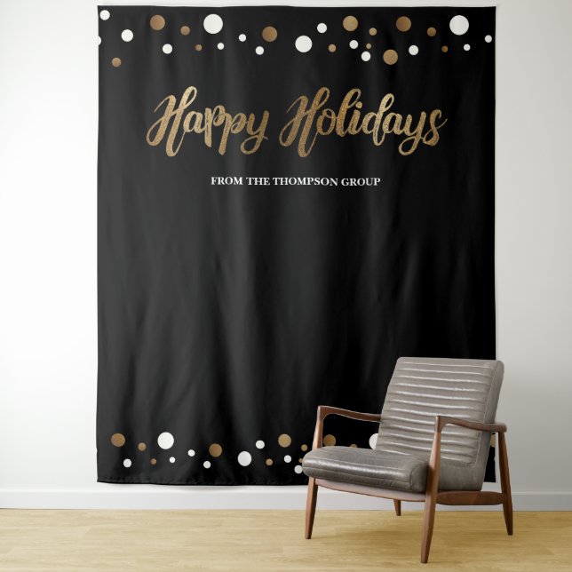 Happy Holidays Unternehmen Weihnachten Gold Hinter Wandteppich (Beispiel)