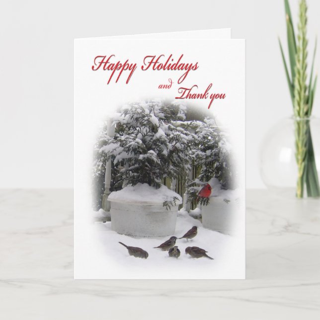 Happy Holidays Vielen Dank mit Kardinal Feiertagskarte (Vorderseite)