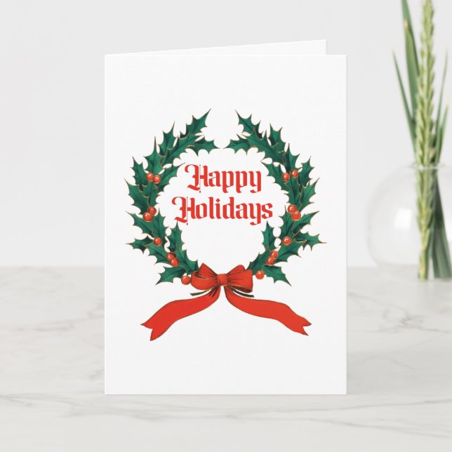 Happy Holidays Vintag Heiliger Weihnachtskranz Feiertagskarte (Vorderseite)