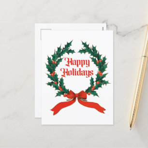 Happy Holidays Vintag Heiliger Weihnachtskranz Feiertagspostkarte