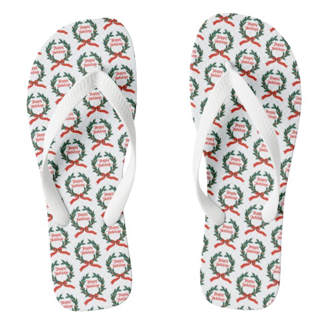Happy Holidays Vintag Heiliger Weihnachtskranz Flip Flops (Fußbett)