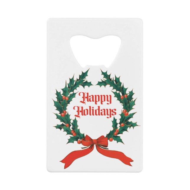 Happy Holidays Vintag Heiliger Weihnachtskranz Geldbeutel Flaschenöffner (Vorderseite)