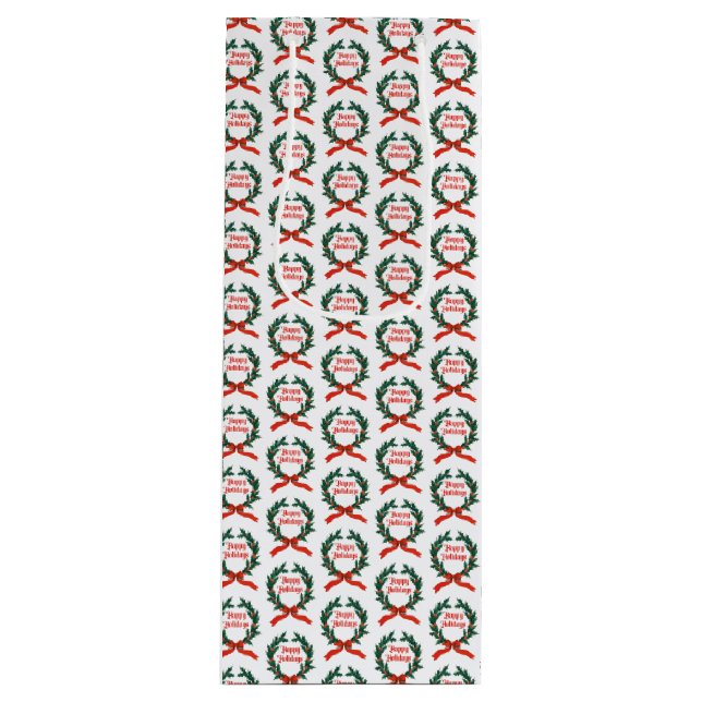 Happy Holidays Vintag Heiliger Weihnachtskranz Geschenktüte Für Weinflaschen (Vorderseite)