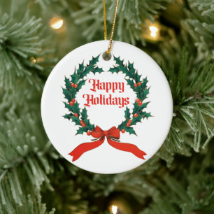 Happy Holidays Vintag Heiliger Weihnachtskranz Keramik Ornament