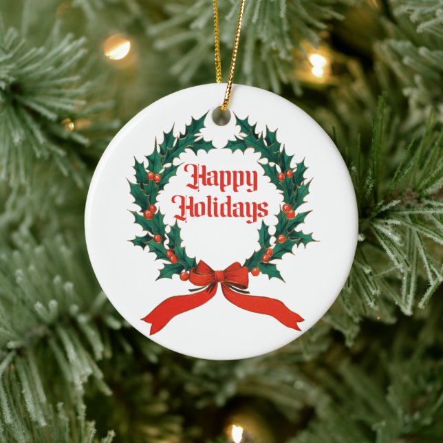 Happy Holidays Vintag Heiliger Weihnachtskranz Keramik Ornament (Baum)