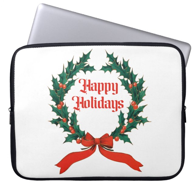 Happy Holidays Vintag Heiliger Weihnachtskranz Laptopschutzhülle (Vorderseite)