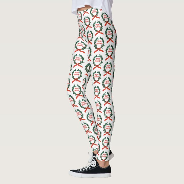 Happy Holidays Vintag Heiliger Weihnachtskranz Leggings (Links)