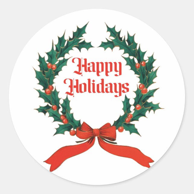 Happy Holidays Vintag Heiliger Weihnachtskranz Runder Aufkleber (Vorderseite)