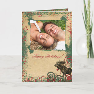 Happy Holidays Vintag Moose Your Foto Card Feiertagskarte