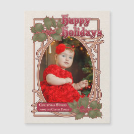 Happy Holidays Vintag Style Vertical Foto Magnetkarte