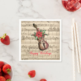 Happy Holidays Vintag Violin and Sheet Music Serviette