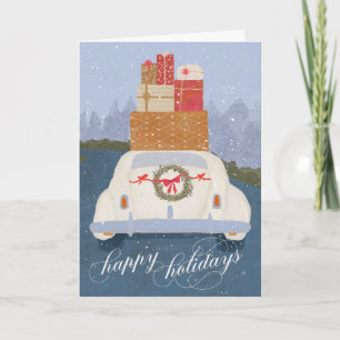 Happy Holidays Vintage Car & Gifts Grußkarte Karte