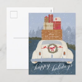 Happy Holidays Vintage Car mit Geschenken Postkart Feiertagspostkarte