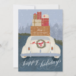 Happy Holidays Vintage Car mit Geschenkgutschein Feiertagskarte