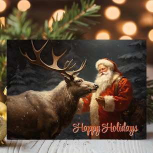 Happy Holidays Vintager Weihnachtsmann und Rentier Feiertagskarte