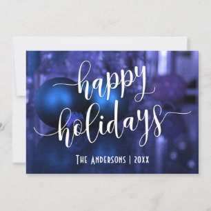 Happy Holidays w/ Blue & Purple Glass Balls Feiertagskarte