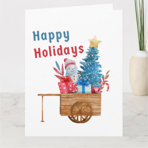 Happy Holidays Wagon mit Snowman Karte