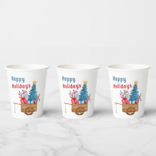 Happy Holidays Wagon mit Snowman Pappbecher