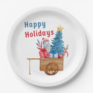 Happy Holidays Wagon mit Snowman Pappteller