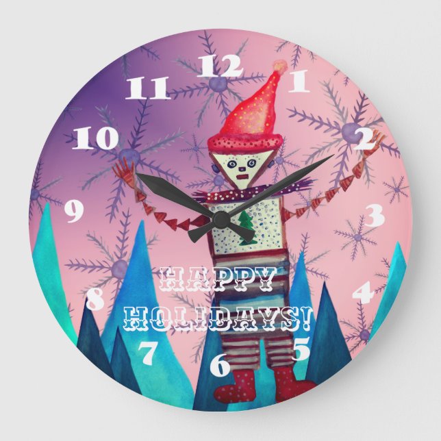 Happy Holidays Wall Clock Große Wanduhr (Vorderseite)