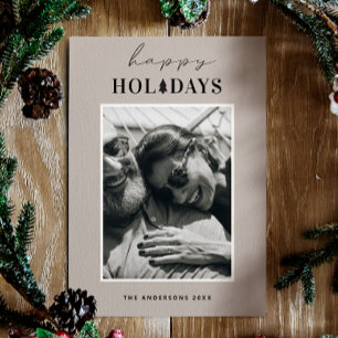 Happy Holidays   Warmes Light Taupe Weihnachts-Fot Feiertagskarte