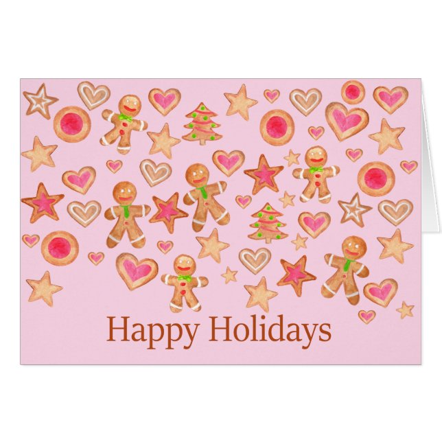Happy Holidays watercolor gingerbread cookies (Vorderseite (Horizontal))
