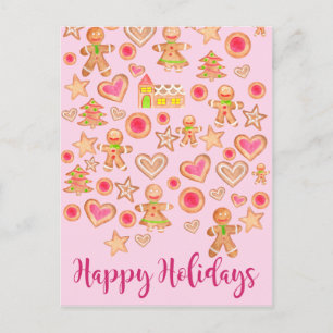 Happy Holidays watercolor gingerbread cookies Postkarte