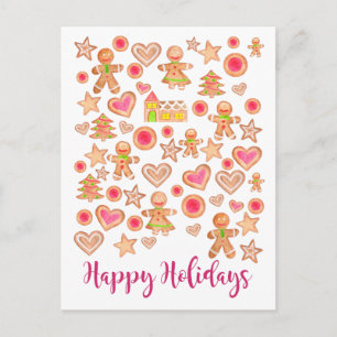 Happy Holidays watercolor gingerbread cookies Postkarte