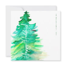 Happy Holidays Watercolor Grüner Kiefernwald