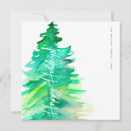 Happy Holidays Watercolor Grüner Kiefernwald Feiertagskarte