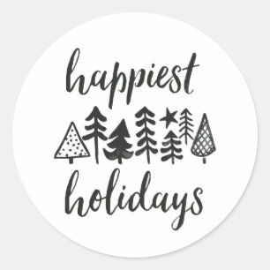 Happy Holidays Watercolor Weihnachtsbaumen Runde Runder Aufkleber