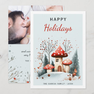 Happy Holidays Watercolor Woodland Foto Feiertagskarte