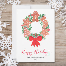 Happy Holidays Watercolor Wreath Feiertagskarte