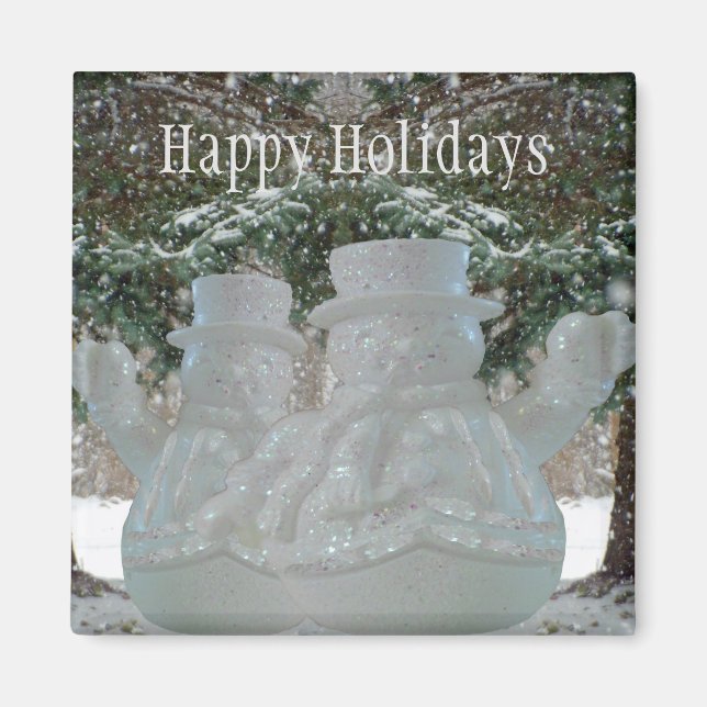 Happy Holidays Waving Snowmen Magnet (Vorne)