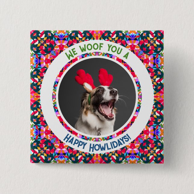 Happy Holidays Weihnachten Foto Pun Dog Vater Mum  Button (Vorderseite)