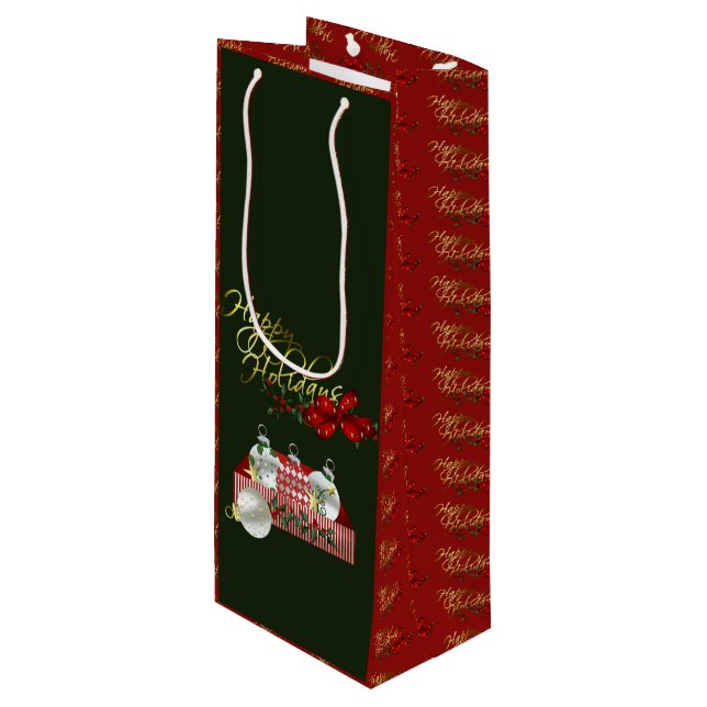 Happy Holidays Weihnachten Geschenktüte Für Weinflaschen (Vorderseite Schrägansicht)