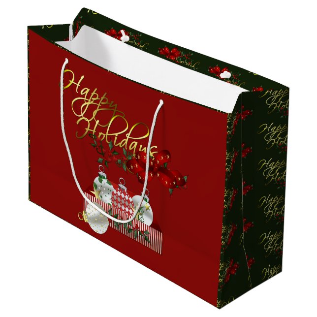 Happy Holidays Weihnachten Große Geschenktüte (Vorderseite Schrägansicht)