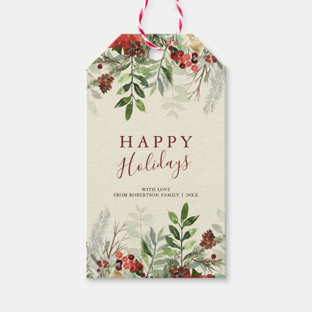 Happy Holidays | Weihnachten Holly Berries Gift Ta Geschenkanhänger (Vorderseite)