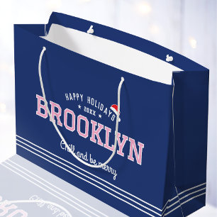 Happy Holidays Weihnachten Individuelle Name Navy  Große Geschenktüte