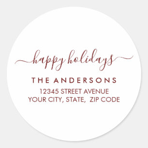 Happy Holidays Weihnachten Moderne Rote Rücksendea Runder Aufkleber