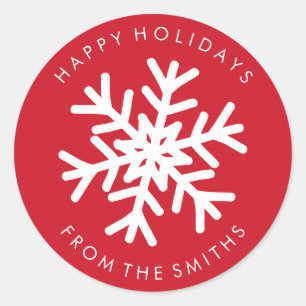 Happy Holidays - Weihnachten Rot + Weiß Label Runder Aufkleber