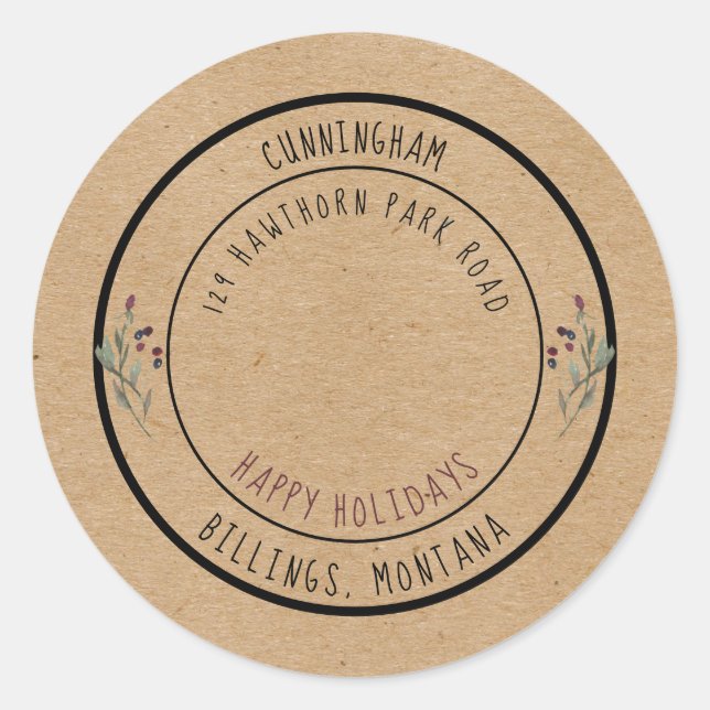 Happy Holidays Weihnachten Rustikales Berries Sieg Runder Aufkleber (Vorderseite)