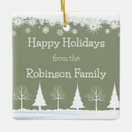 Happy Holidays Weihnachten Sage Green Individuelle Keramikornament