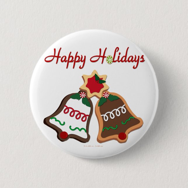 Happy Holidays Weihnachts Cookie Bells Button (Vorderseite)