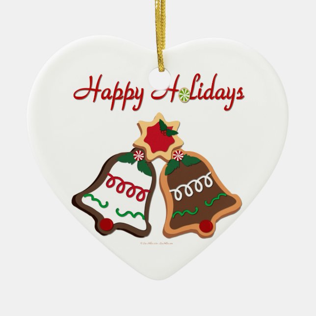 Happy Holidays Weihnachts Cookie Bells Keramikornament (Vorne)