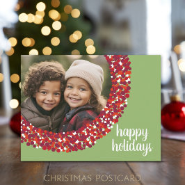 Happy Holidays - Weihnachts Foto Grüne rote Beere Feiertagspostkarte