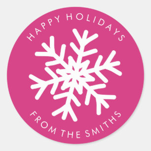 Happy Holidays - Weihnachts Hot Pink + White Label Runder Aufkleber